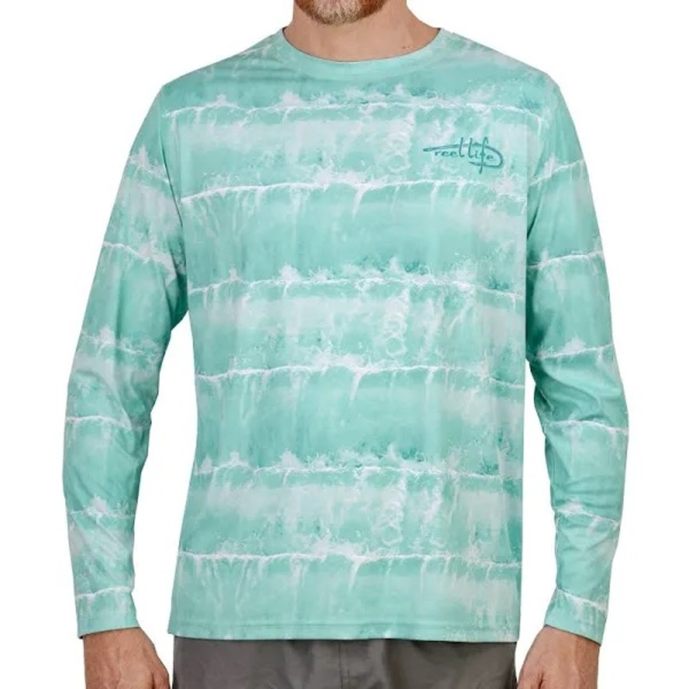 Reel Life Men's Long Sleeve UV Tee Rolling in Waves Aop Blue Tint Size XL